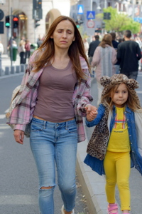 Woman walking with her daughter